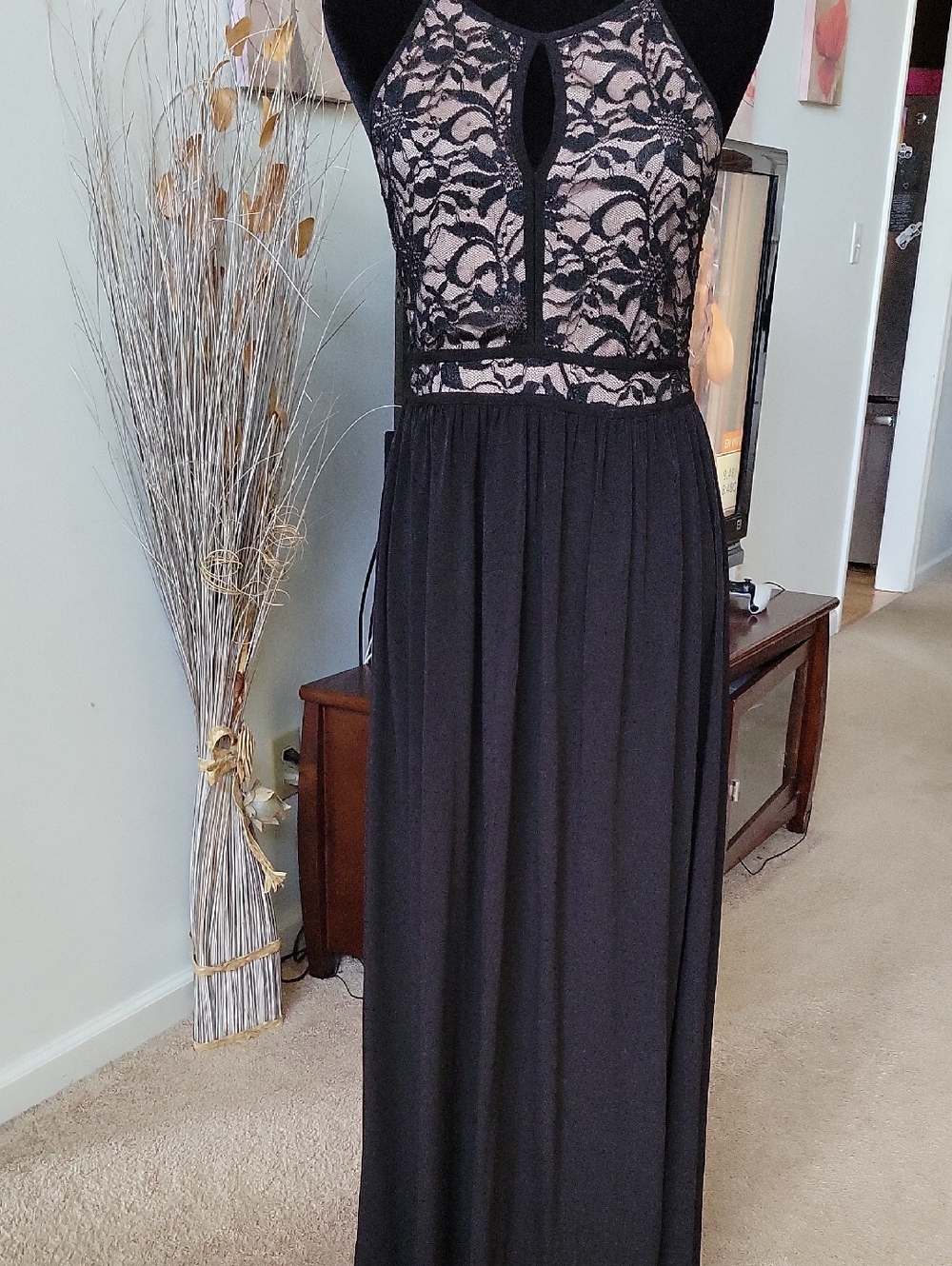 Sleeveless Black Lace Bodice Maxi Dress